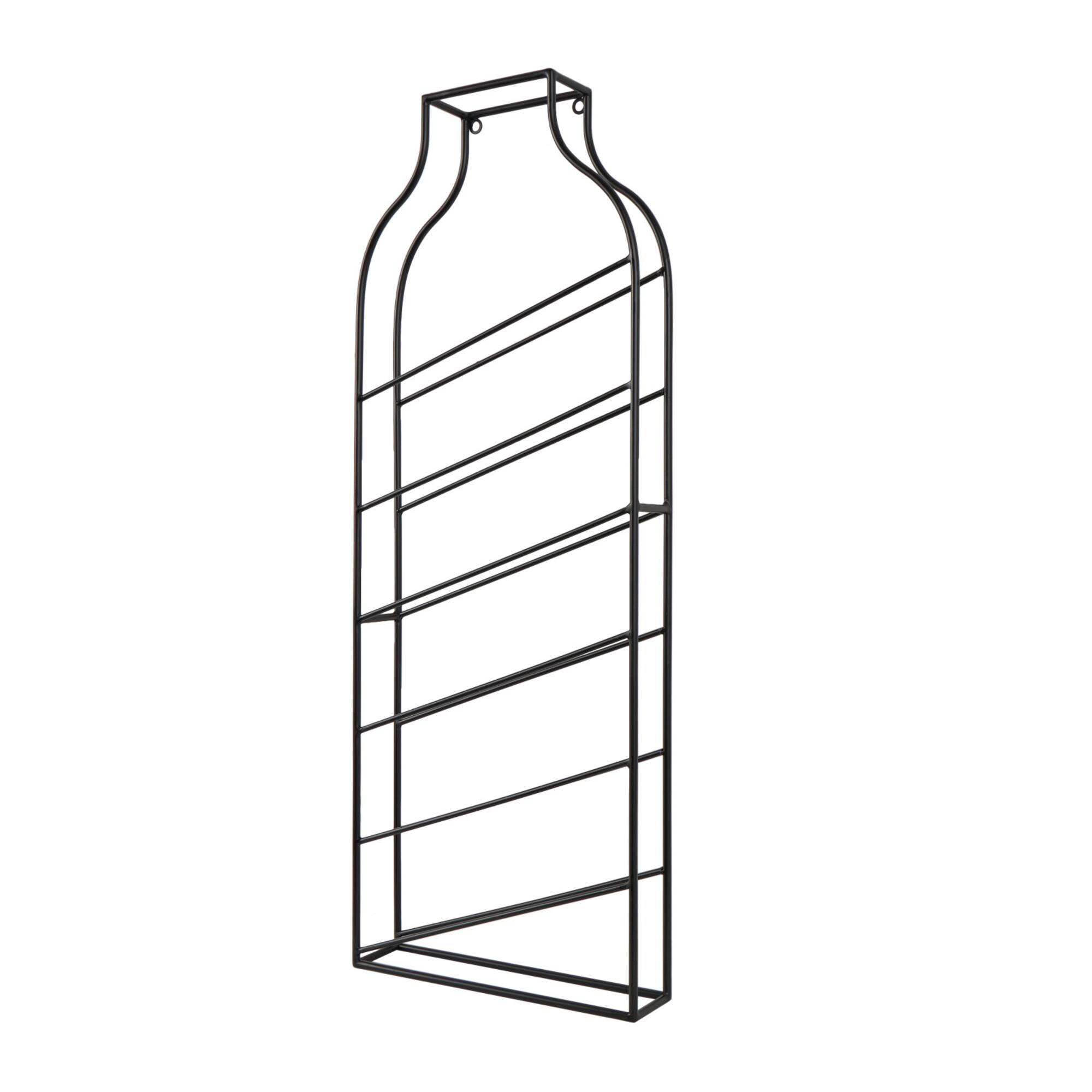 13" x 35" Black Metal Bottle Shape Wall Wine Rack